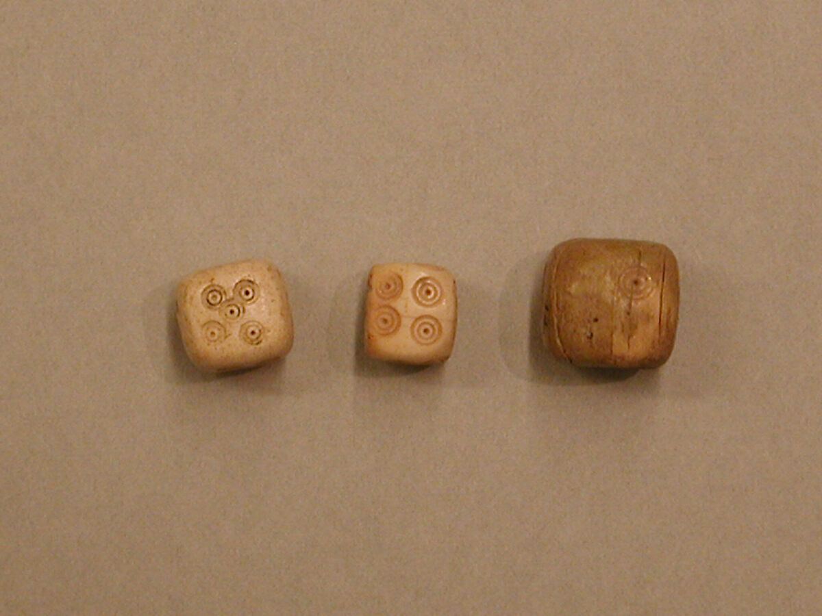 Three medieval Islamic dice, excavated from Nishapur, Iran.
