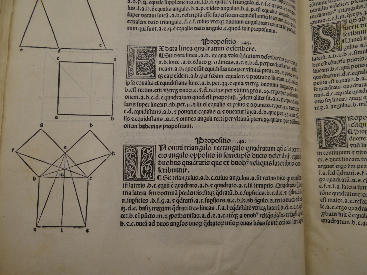 Pythagorean Theorem in 1482 printing of Euclid's Elements.