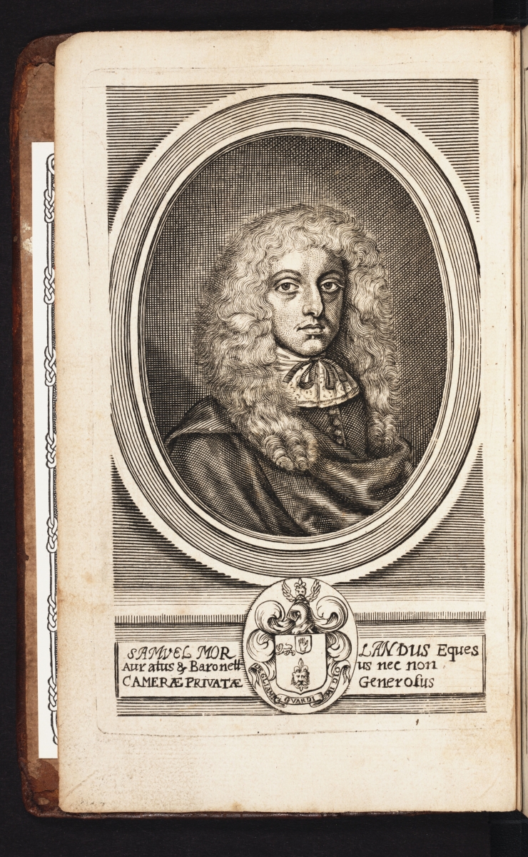 Portrait of Samuel Morland from his 1673 The Description and Use of Two Arithmetick Instruments.
