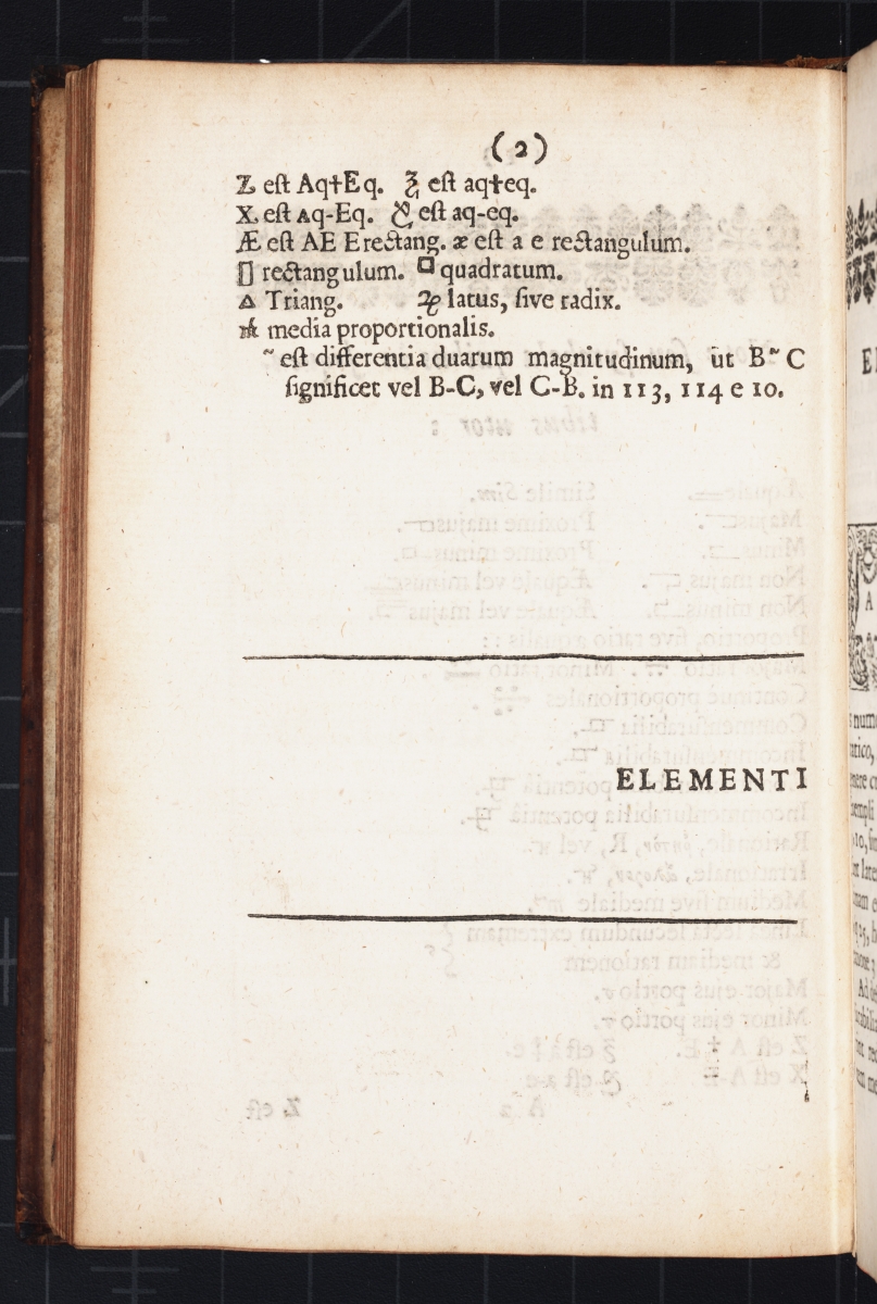 Page 2 from William Oughtred's 1662 Elementi Decimi Euclidis Declaratio.