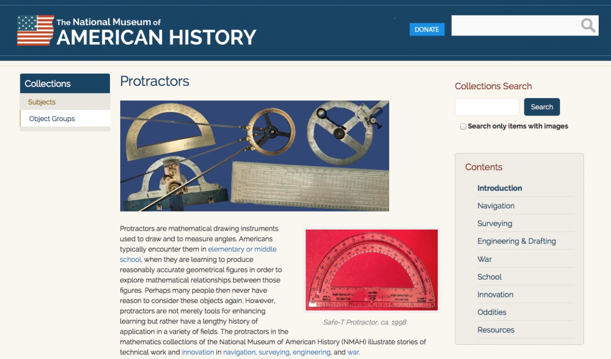 Protractors object group from NMAH website.