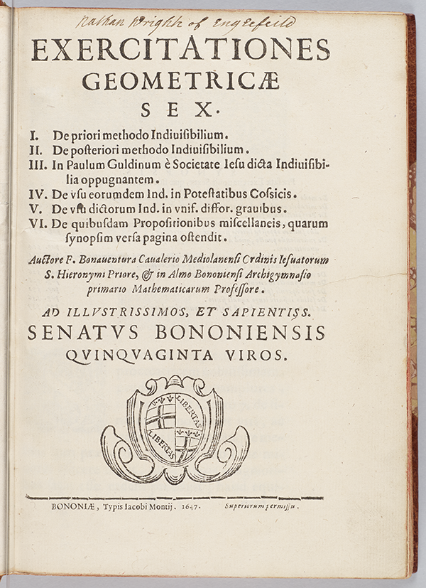 Title page from Exercitationes geometricae sex by Bonaventura Cavalieri, 1647