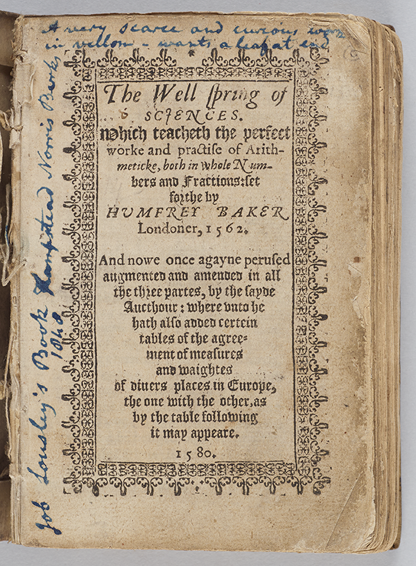Title page of The Wellspring of Sciences by Humfrey Baker, 1580
