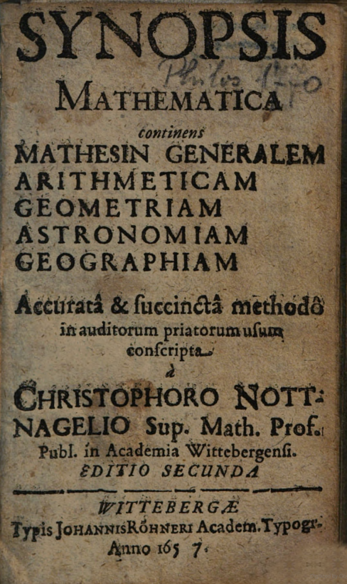 Title page from Christoph Nottnagel's 1657 Synopsis Mathematica.