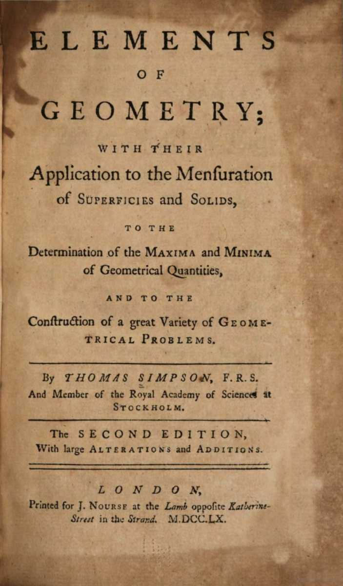Title page of the 1760 second edition of Thomas Simpson’s Elements of Geometry.