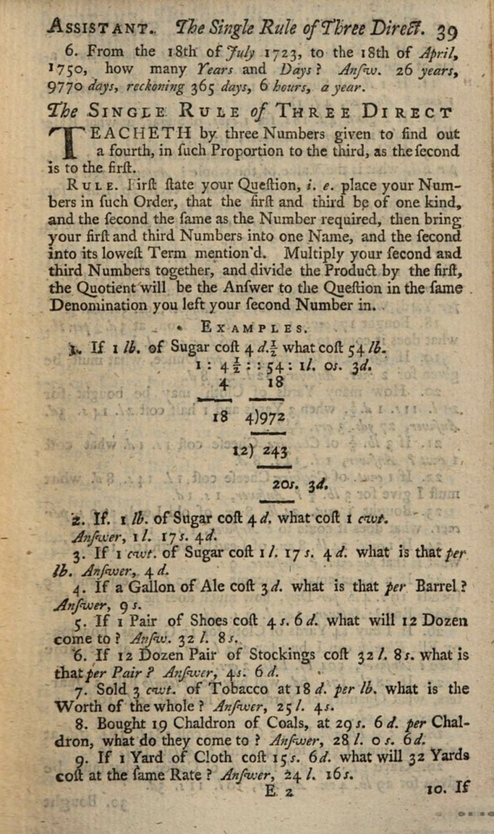 Page 39 from 1752 second printing of Francis Walkingame's The Tutor's Assistant.
