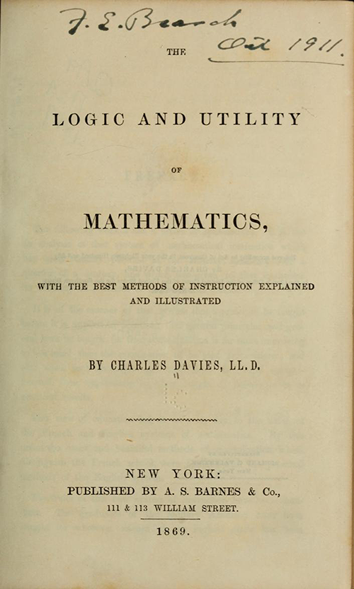 Title page, Charles Davies's The Logic & Utility of Mathematics