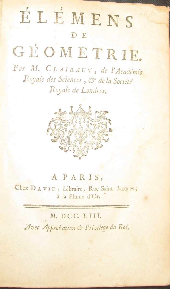 Title page of 1753 printing of Alexis-Claude Clairaut’s Élémens de géométrie, owned by Bruce Burdick.