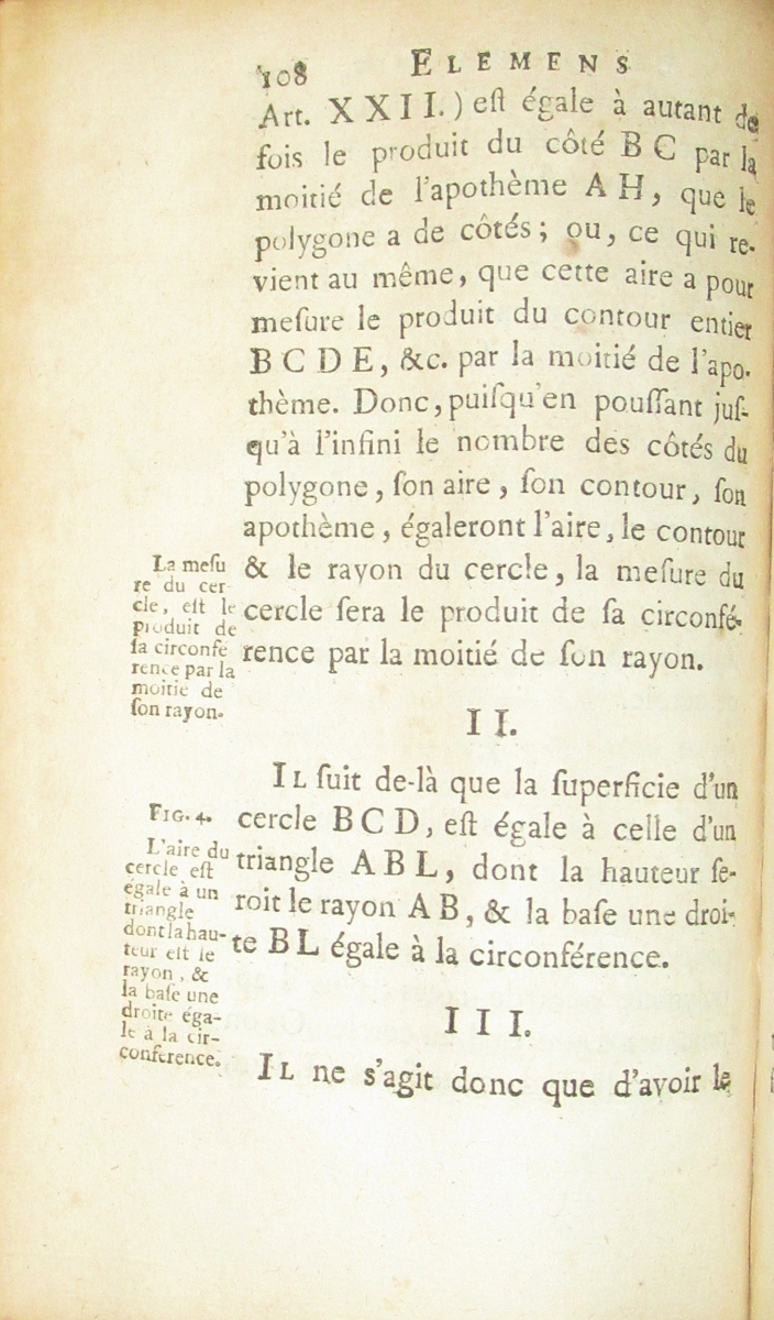 Page 108 from 1753 printing of Alexis-Claude Clairaut’s Élémens de géométrie, owned by Bruce Burdick.