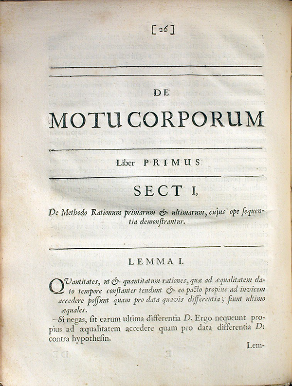 Page 26 of Philosophiae Naturalis Principia Mathematica by Isaac Newton, 1687