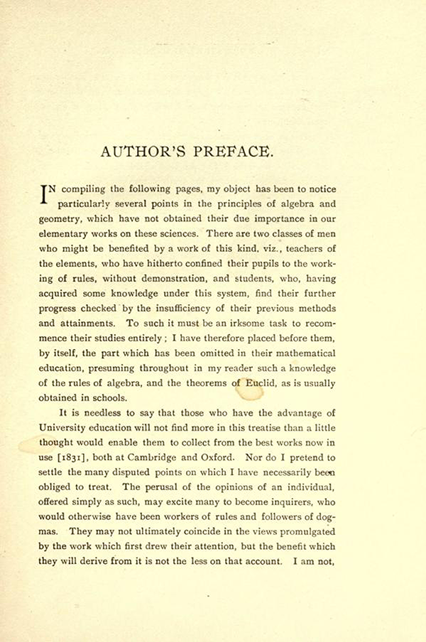 Page 1 of the Author's Preface in On the Study and Difficulties of Mathematics by Augustus De Morgan