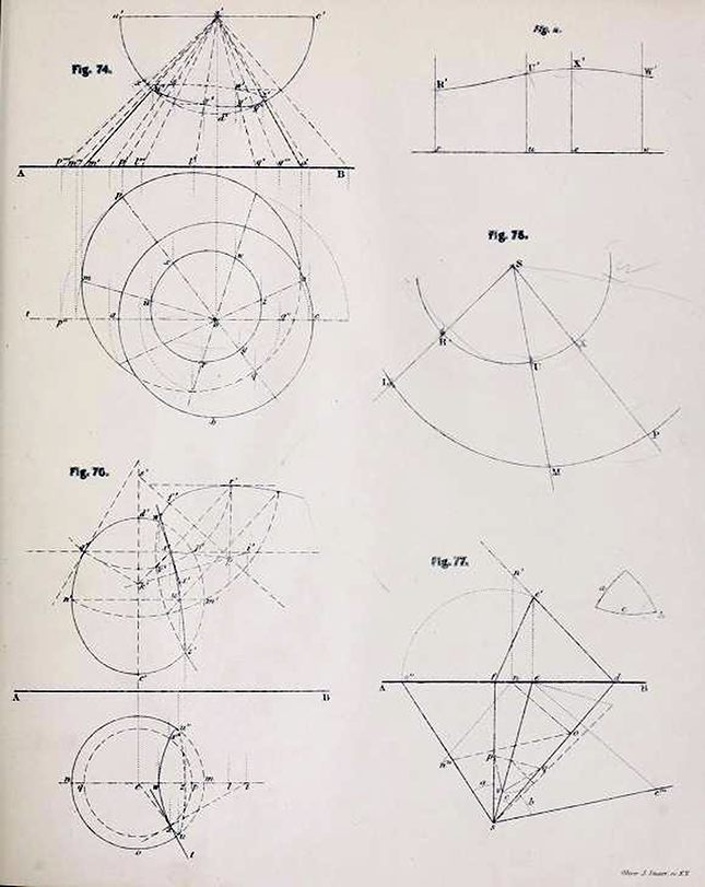 Second page of diagrams from Plates to Descriptive Geometry by Albert Church, 1867