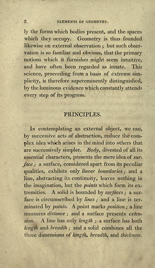 Page two of Elements of Geometry and Plane Trigonometry by John Leslie, third edition, 1817