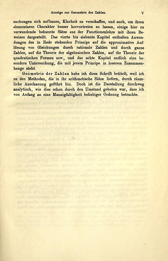 Second page of opening comments from Geometrie der Zahlen by Herman Minkowski, 1910