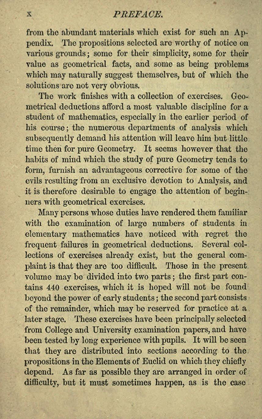 Fourth page of preface to The Elements of Euclid by Isaac Todhunter, 1872
