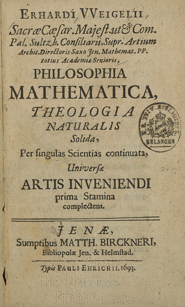 Title page for Erhard Weigel's 1693 Philosophy of Mathematics.