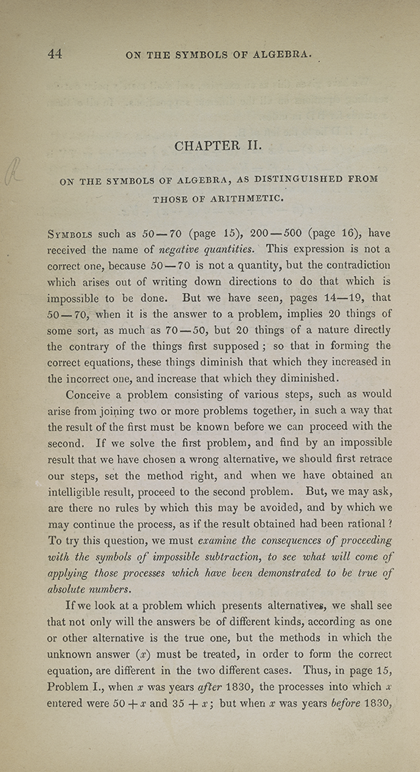 Page 44 of Augustus De Morgan's 1835 Elements of Algebra.