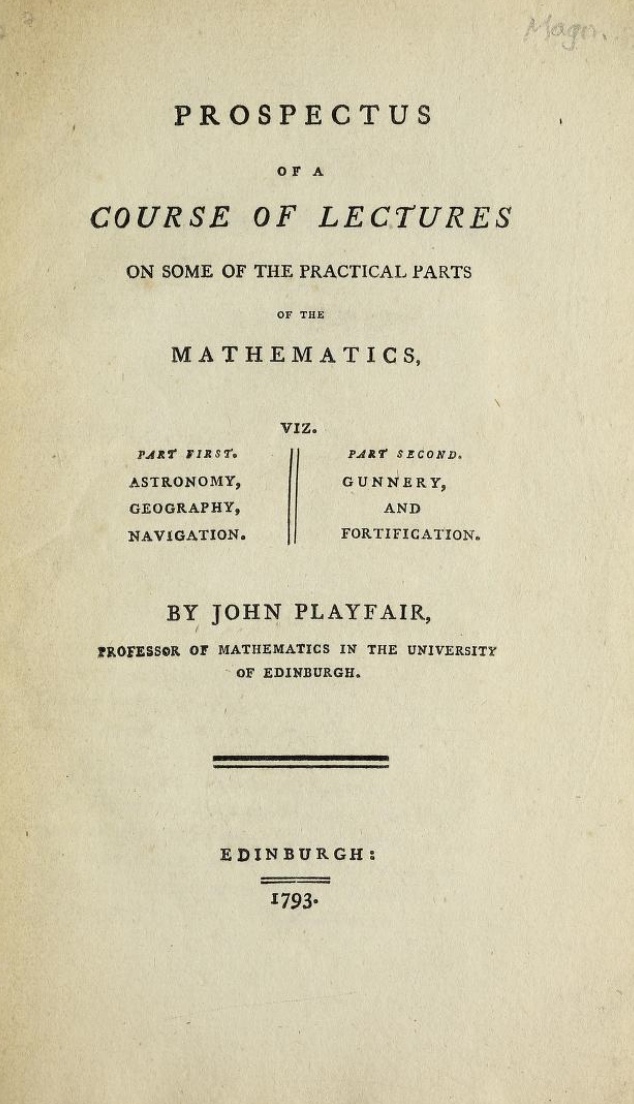 Title page of Playfair's 1793 Prospectus of a Course of Lectures on Some of the Practical Parts of the Mathematics.