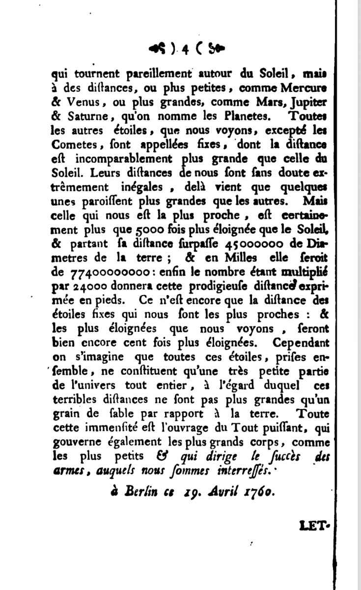 Fourth page of Letter 1 in Euler's Letters to a German Princess (1768).