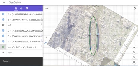 Screenshot of GeoGebra curve fitting to drone image.