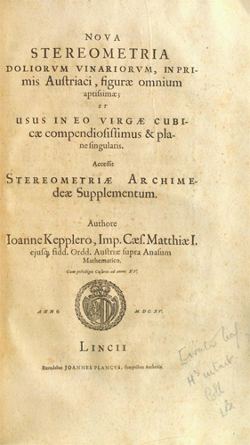 Title page of Kepler's 1615 Nova stereometria
