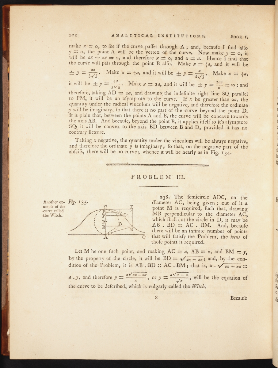 Page 222 from the English translation of Agnesi's Instituzioni Analitiche.
