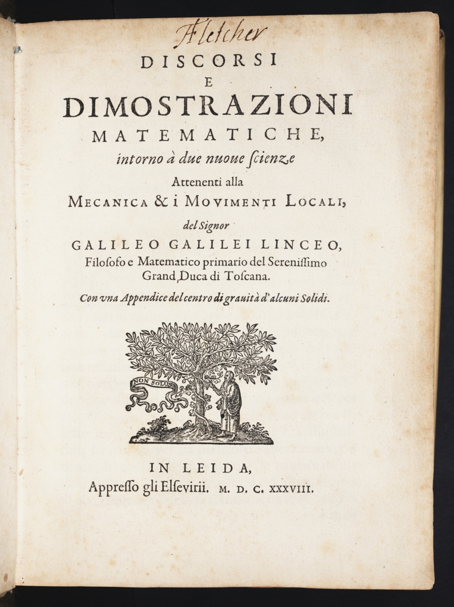 Title page of Galileo's 1638 Two New Sciences.