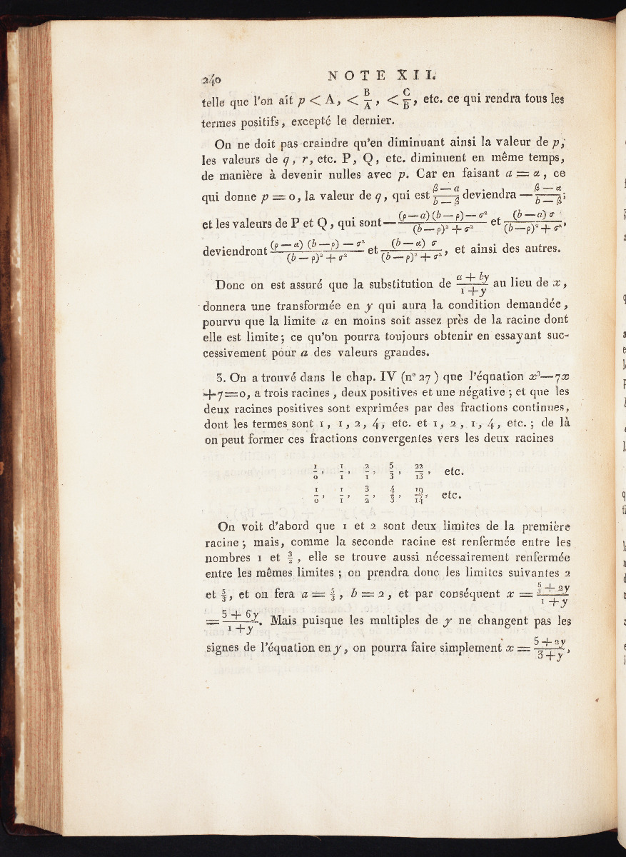 Page 240 from Lagrange’s Traité de la Résolution des Equations Numérique.