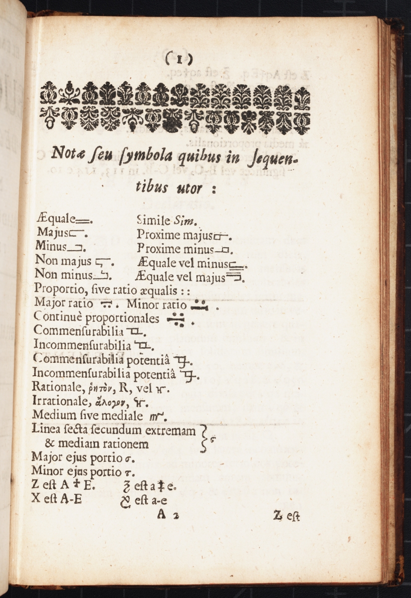 Page 1 from William Oughtred's 1662 Elementi Decimi Euclidis Declaratio.