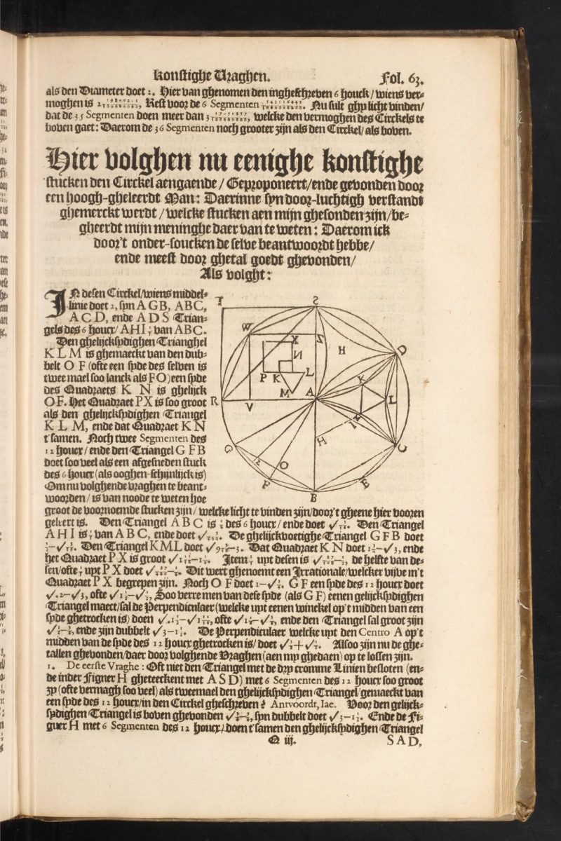 Folio 63 from Van Ceulen's Vanden Circkel (1596).