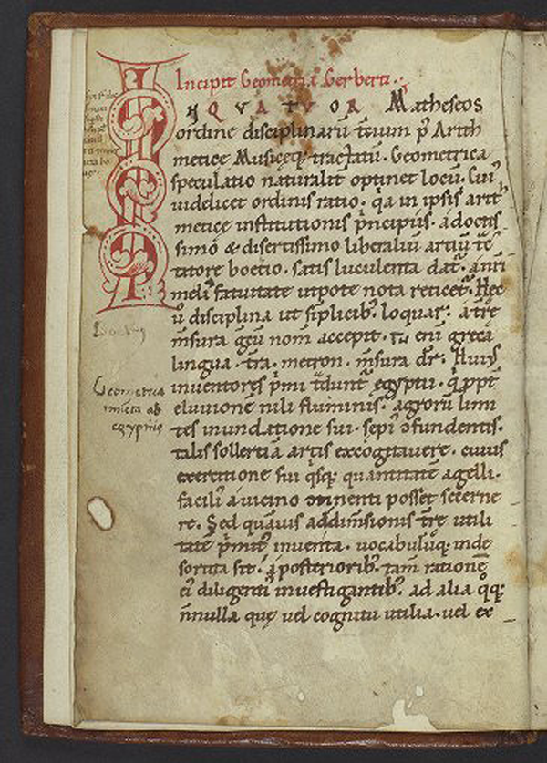 First page of an 12-century manuscript of Gerbert's Geometria.