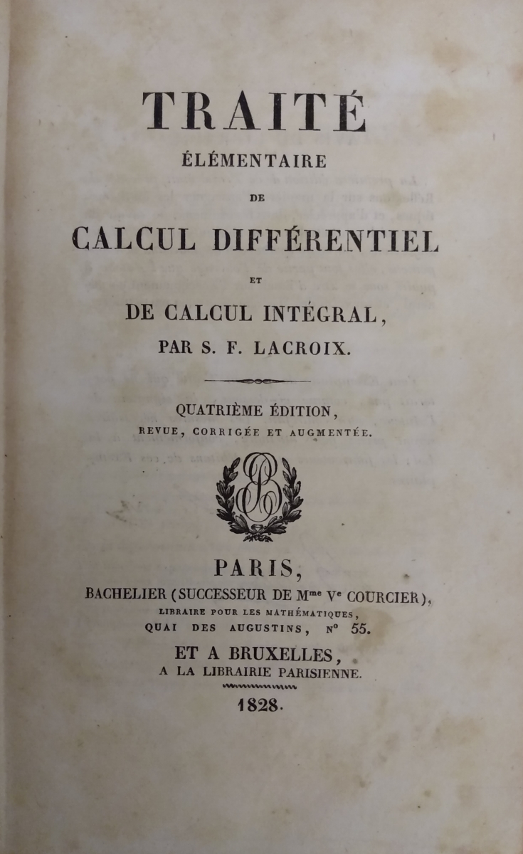 Title page of Lacroix's Traité Élémentaire de Calcul Différentiel et de Calcul Intégral.