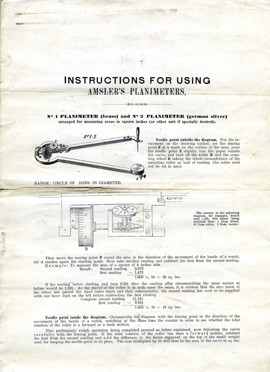 Instructions for Amsler Polar Planimeters, ca 1912