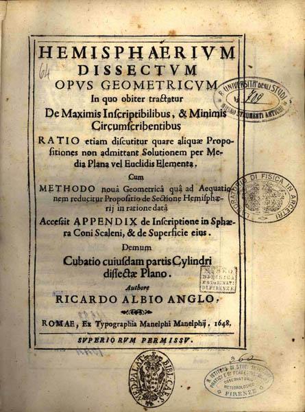 Title page from Richard White's 1648 Hemisphaerum Dissectum.