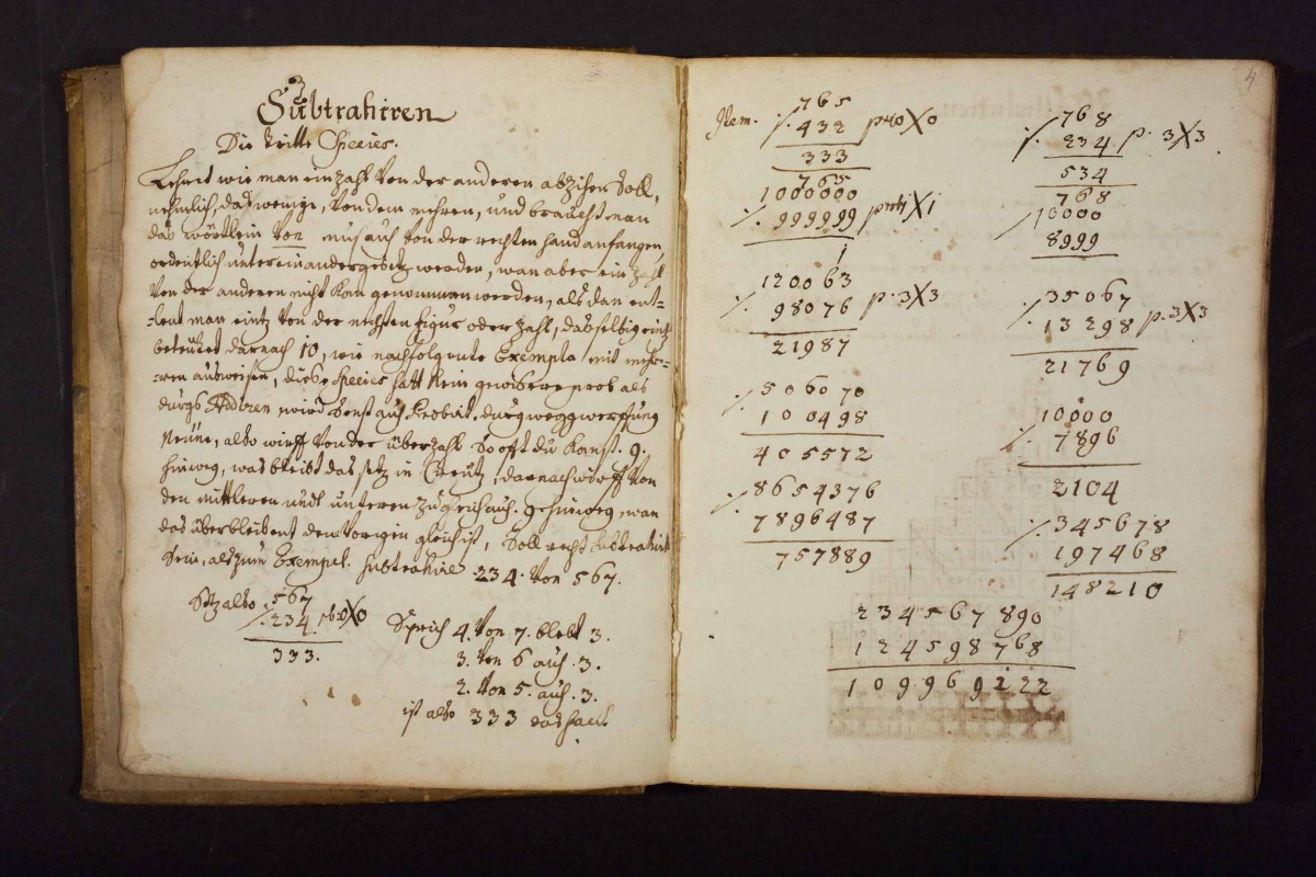 Page from the cyphering book kept by Johann Friedrich Rosenzweig in 1721.