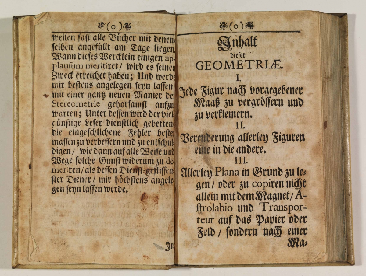 Opening pages of Praxis Geometriae by Markus Christian Ries (1700).