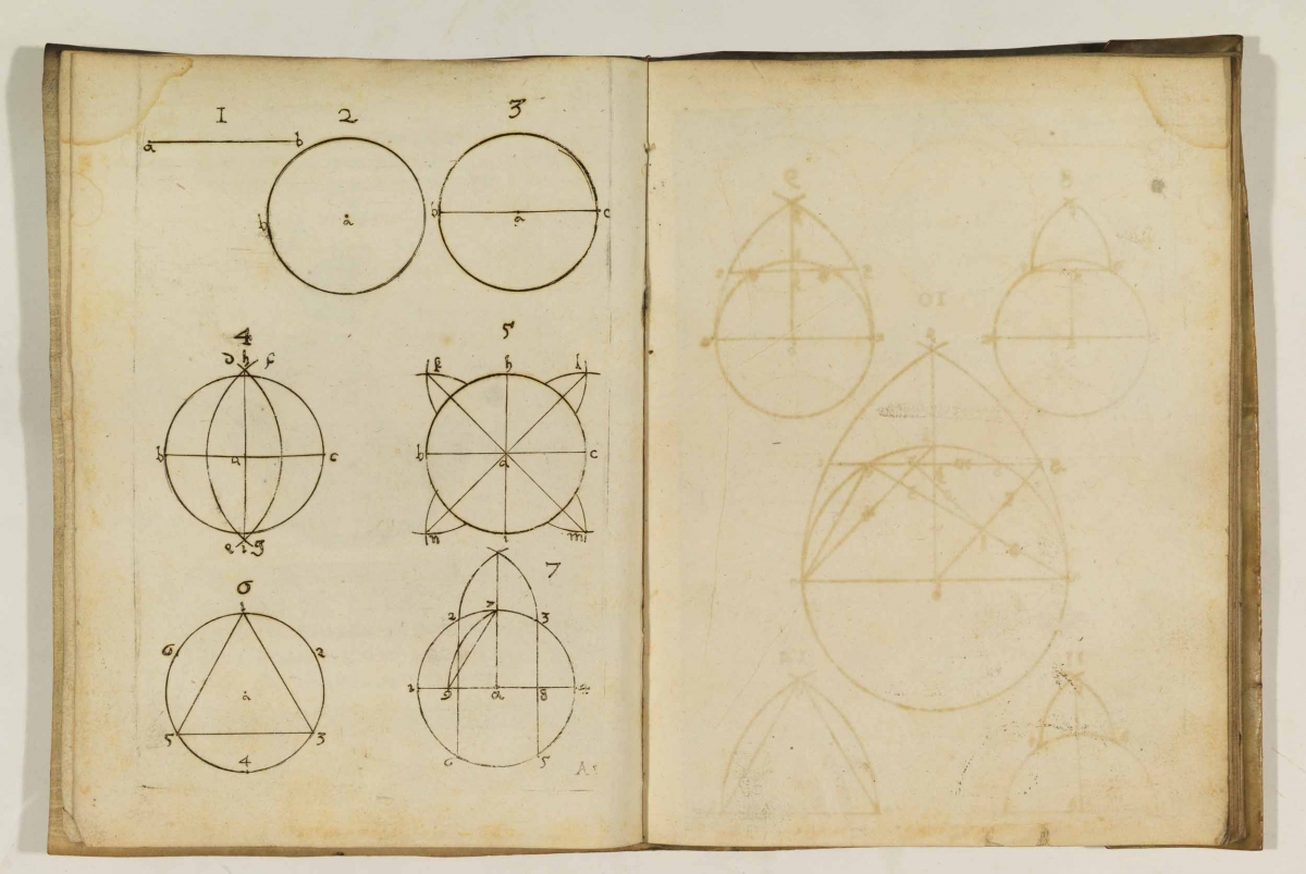 Diagrams 1-7 from Augustin Hirschvogel's 1543 Geometria.