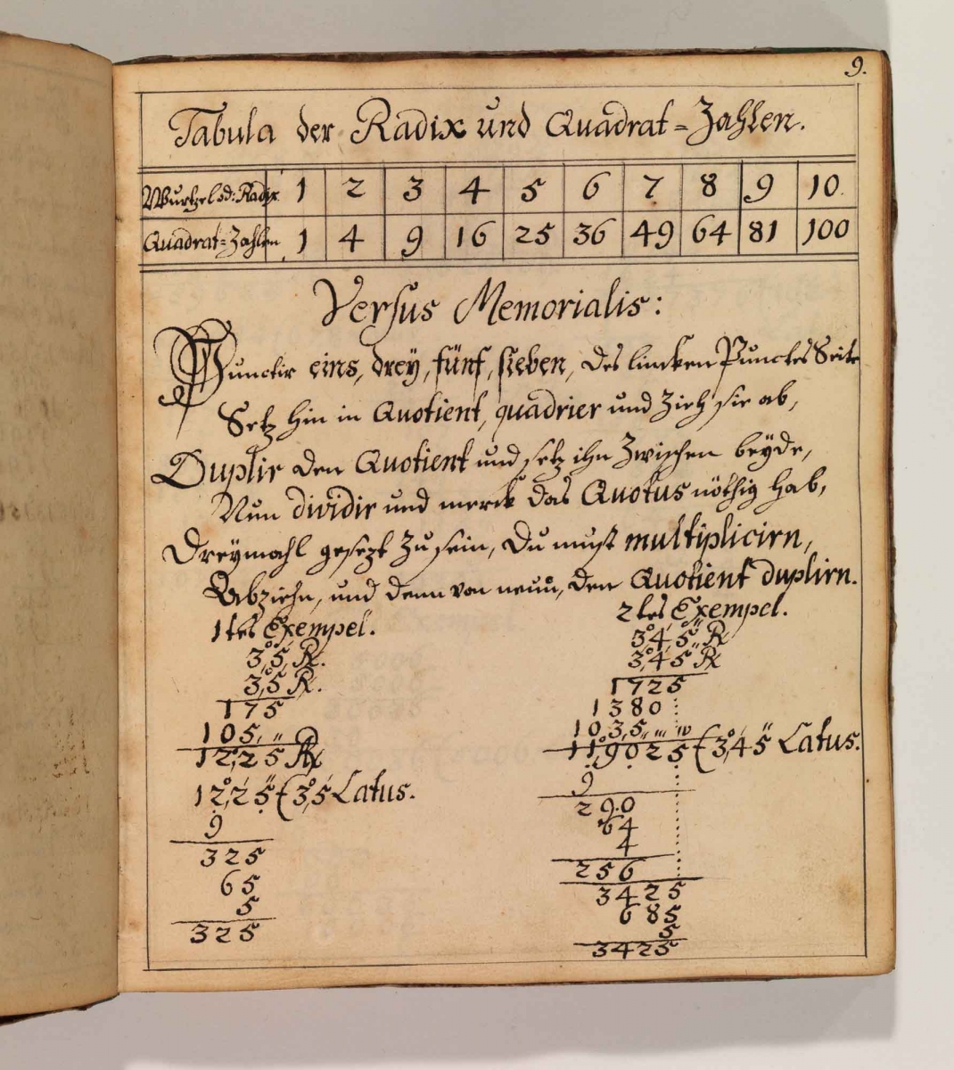 Table from 18th-century manuscript Von der rechten Arithmetica geometrica.
