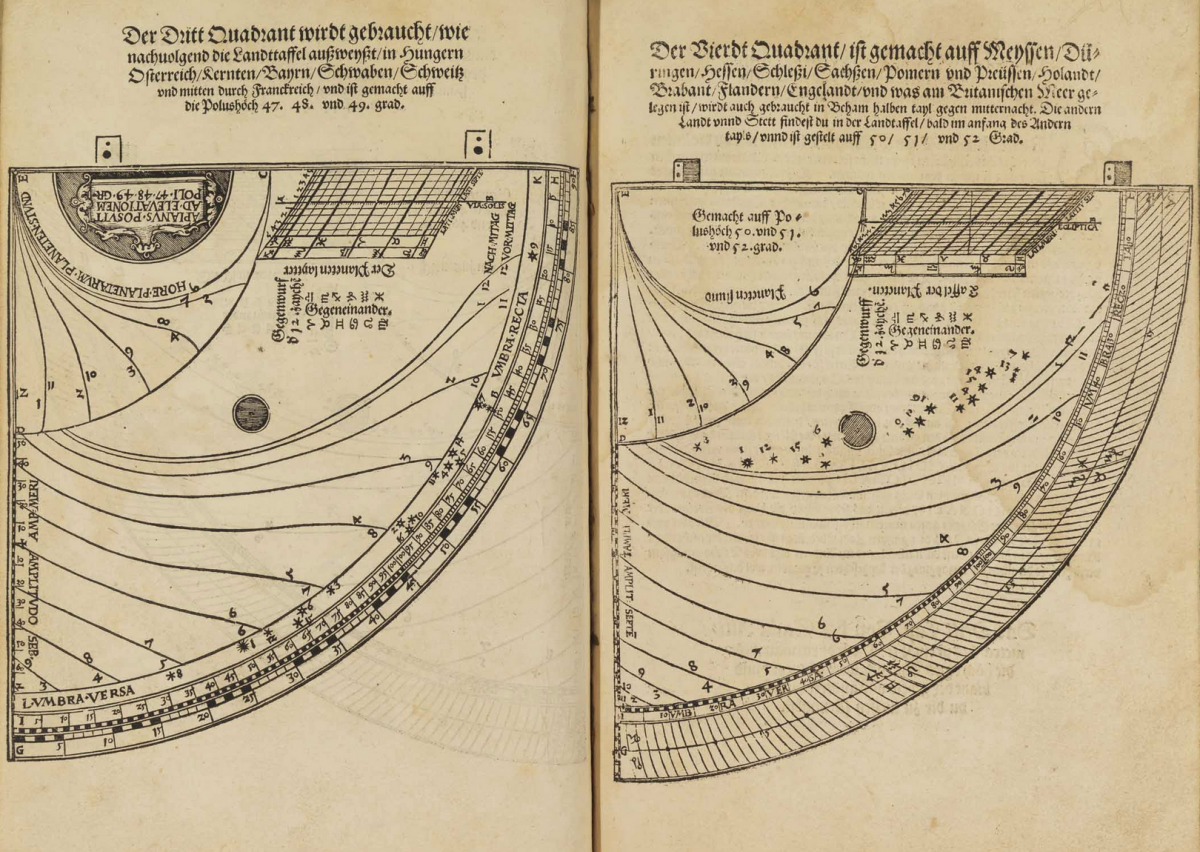 Diagrams of quadrants from Peter Apian's 1533 Instrument Buch.
