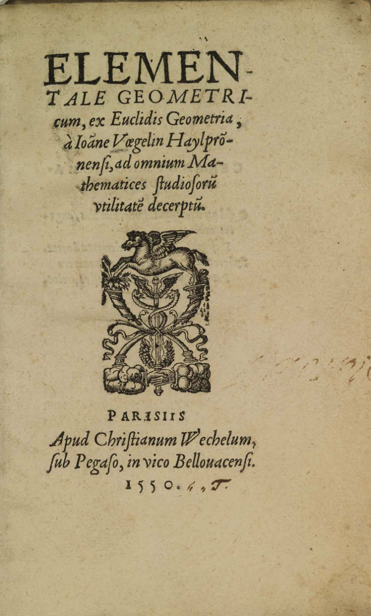 Title page of Johann Vögelin's 1550 Elementale geometricum.