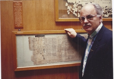 Frank Swetz examines the Rhind Mathematical Papyrus in 1991.