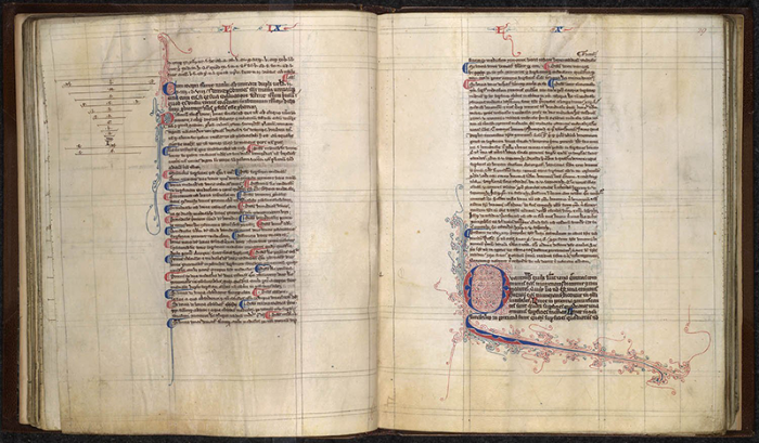 Pages IX and X from 13th Century French edition of Latin translation of Eucild's Elements by Adelard of Bath