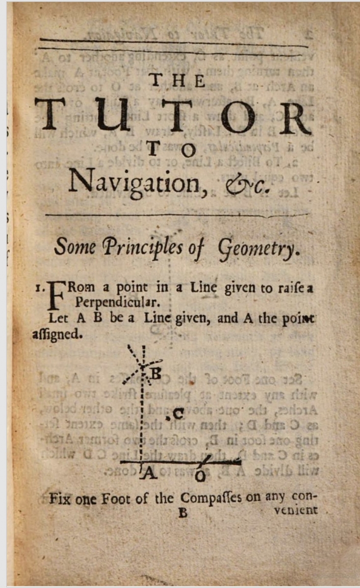 First page from Peter Perkins's 1682 The Seaman's Tutor.