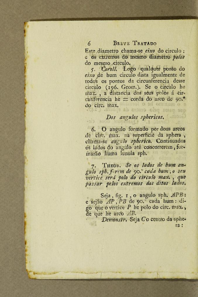 Page 6 from Francisco Villela Barbosa's 1817 Breve Tratado de Geometria Spherica.