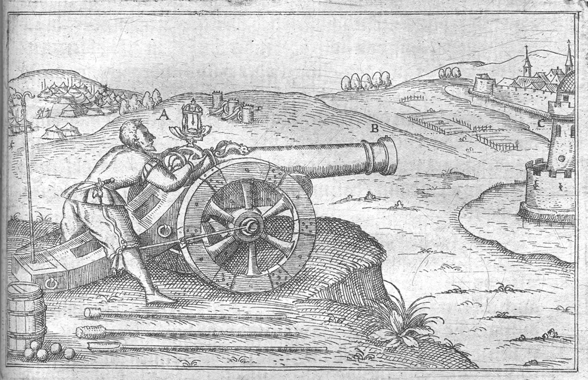 Image of inclinometer used with cannon from Tractat der Mechanischen Instrumenten, 1603-1604
