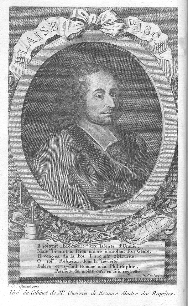 Frontispiece image of Pascal from Oeuvres de Pascal by Blaise Pascal, 1779