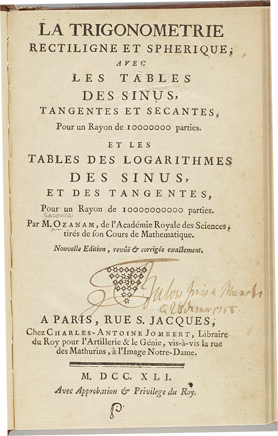 Title page for Ozanam's trigonometry textbook.