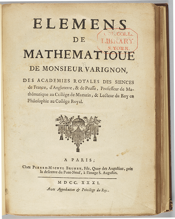 Title page from the 1731 Élémens de Mathématiques by Pierre Varignon.