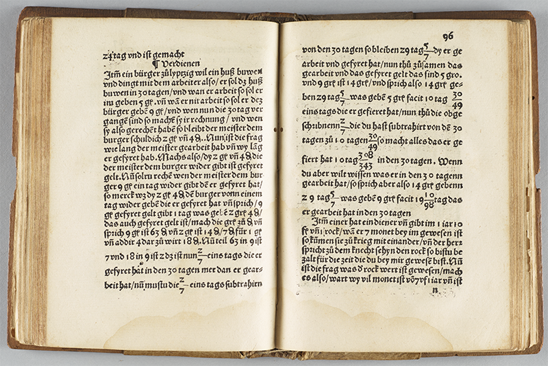 Folio 96 from 1508 edition of Widman's Behend und hüpsch Rechnung uff [auf] allen Kauffmanschafften.