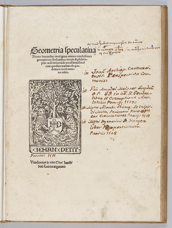 Title page of Geometria speculativa by Thomas Bradwarine, 1511